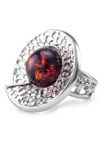 Bold Silver Adjustable Ring With Round Amber Center Stone The Venus, Ring Size: Adjustable, image , picture 3