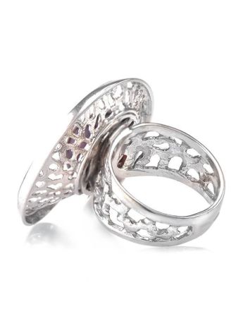 Bold Silver Adjustable Ring With Round Amber Center Stone The Venus, Ring Size: Adjustable, image , picture 4