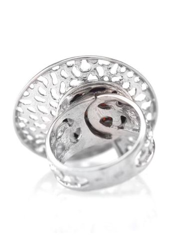 Bold Silver Adjustable Ring With Round Amber Center Stone The Venus, Ring Size: Adjustable, image , picture 5