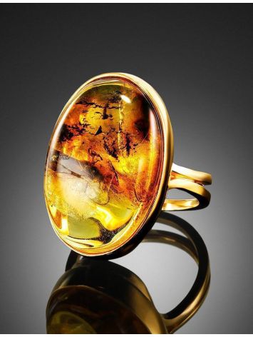 Amber With Insect Inclusion Ring In Gold Plated Silver The Clio, Ring Size: Adjustable, image , picture 2