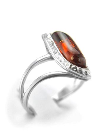 Stylish Silver Ring With Cognac Amber, Ring Size: 5.5 / 16, image , picture 4