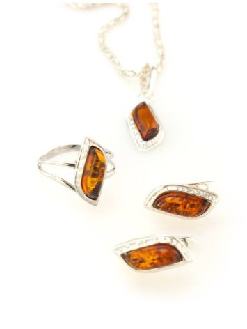 Stylish Silver Ring With Cognac Amber, Ring Size: 5.5 / 16, image , picture 6