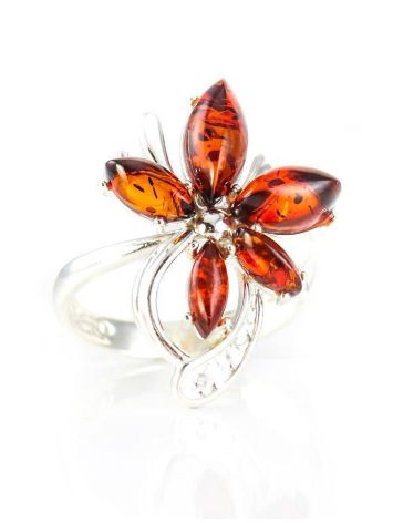 Cherry Amber In Silver Floral Ring The Verbena, Ring Size: 8.5 / 18.5, image , picture 2