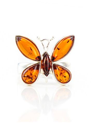 Silver Butterfly Ring With Amber Stones The April, Ring Size: 5.5 / 16, image , picture 4