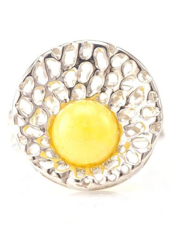 Bright Honey Amber Cocktail Ring In Silver The Venus, Ring Size: 7 / 17.5, image , picture 2