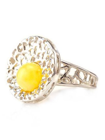 Bright Honey Amber Cocktail Ring In Silver The Venus, Ring Size: 7 / 17.5, image , picture 3