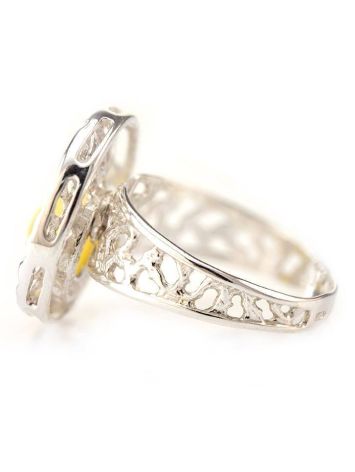 Bright Honey Amber Cocktail Ring In Silver The Venus, Ring Size: 7 / 17.5, image , picture 4