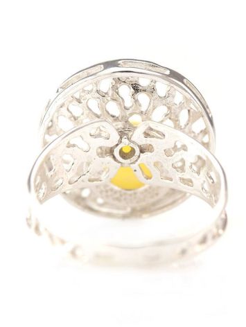 Bright Honey Amber Cocktail Ring In Silver The Venus, Ring Size: 7 / 17.5, image , picture 5