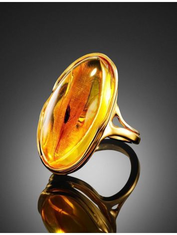 Amber Gold Plated Cocktail Ring With Inclusions The Clio, Ring Size: Adjustable, image , picture 2