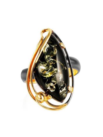 Gold Plated Cocktail Ring With Green Amber The Rialto, Ring Size: Adjustable, image , picture 3