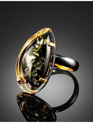 Gold Plated Cocktail Ring With Green Amber The Rialto, Ring Size: Adjustable, image , picture 2