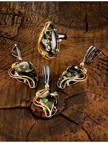 Gold Plated Cocktail Ring With Green Amber The Rialto, Ring Size: Adjustable, image , picture 4
