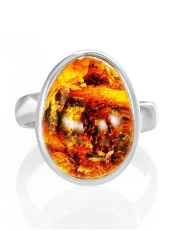 Sterling Silver Adjustable Ring With Bold Amber Stone, Ring Size: Adjustable, image , picture 3