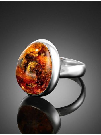 Sterling Silver Adjustable Ring With Bold Amber Stone, Ring Size: Adjustable, image , picture 2
