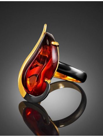 One Size Amber Ring In Gold-Plated Silver The Rialto, Ring Size: Adjustable, image , picture 2