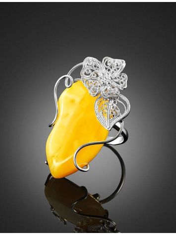 Voluptuous Cocktail Ring With Amber Center Stone In Silver The Dew, Ring Size: Adjustable, image , picture 2