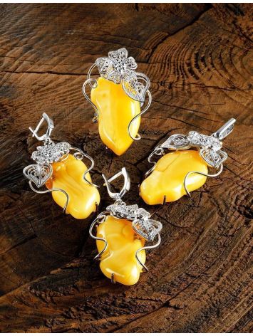 Voluptuous Cocktail Ring With Amber Center Stone In Silver The Dew, Ring Size: Adjustable, image , picture 4