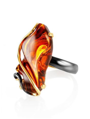 Handcrafted Gold Plated Cocktail Ring With Cognac Amber The Rialto, Ring Size: Adjustable, image , picture 3