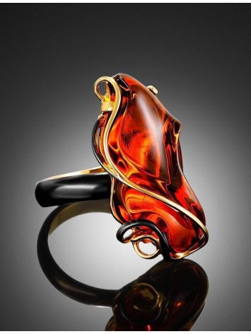 Handcrafted Gold Plated Cocktail Ring With Cognac Amber The Rialto, Ring Size: Adjustable, image , picture 2