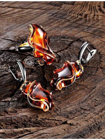 Handcrafted Gold Plated Cocktail Ring With Cognac Amber The Rialto, Ring Size: Adjustable, image , picture 4