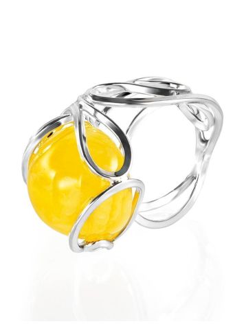 Filigree Silver Ring With Amber Center Stone The Flamenco, Ring Size: Adjustable, image , picture 4