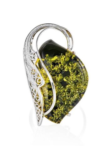 Bold Handcrafted Silver Ring With Green Amber The Dew, Ring Size: Adjustable, image , picture 3