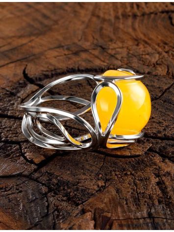 Filigree Silver Ring With Amber Center Stone The Flamenco, Ring Size: Adjustable, image , picture 2