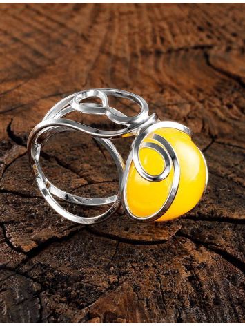 Filigree Silver Ring With Amber Center Stone The Flamenco, Ring Size: Adjustable, image , picture 3