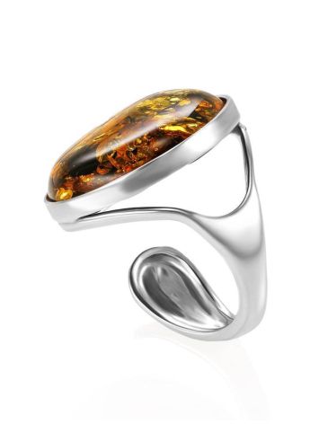 Sterling Silver Open Ring With Bold Amber Stone The Glow, Ring Size: Adjustable, image , picture 4