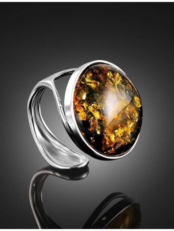 Sterling Silver Open Ring With Bold Amber Stone The Glow, Ring Size: Adjustable, image , picture 2