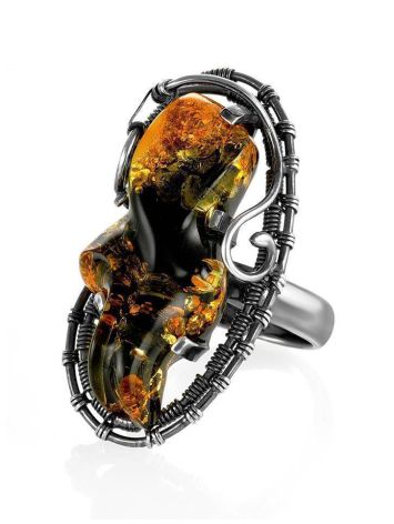 Adjustable Silver Cocktail Ring With Fabulous Green Amber Stone The Rialto, Ring Size: Adjustable, image , picture 4