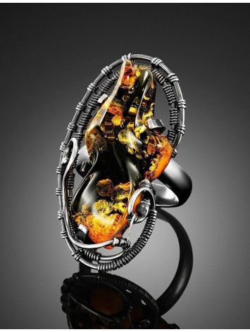 Adjustable Silver Cocktail Ring With Fabulous Green Amber Stone The Rialto, Ring Size: Adjustable, image , picture 5