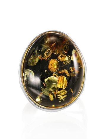 Bold Adjustable Ring With Green Amber In Silver The Glow, Ring Size: Adjustable, image , picture 3