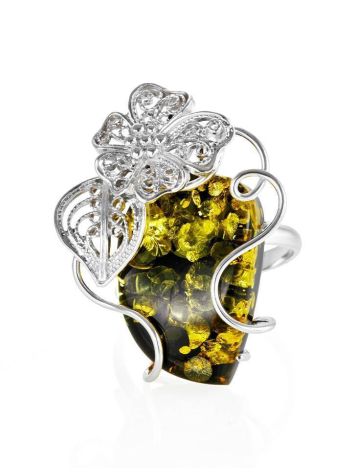Bold Designer Green Amber Ring In Sterling Silver The Dew, Ring Size: Adjustable, image , picture 3