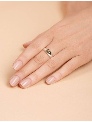 Тонкое серебряное кольцо с небольшой вставкой из зелёного янтаря «Капри» 16, Ring Size: 9 / 19, image , picture 5