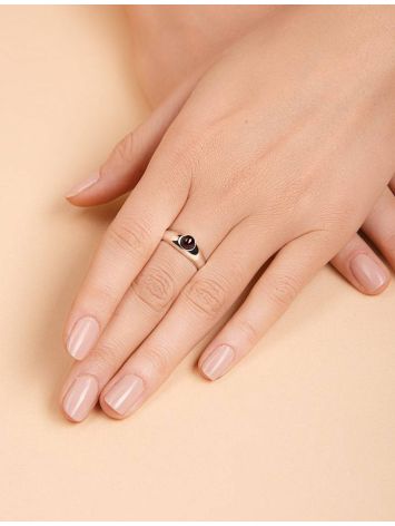 Лаконичное серебряное кольцо с натуральным вишнёвым янтарём «Капри» 15.5, Ring Size: 11 / 20.5, image , picture 5