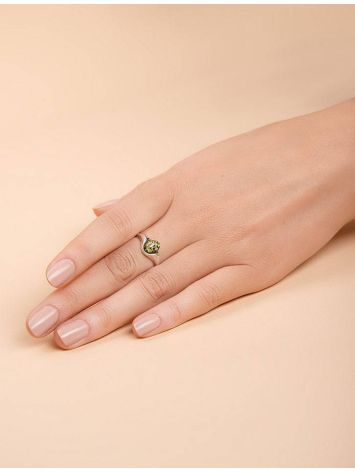 Кольцо «Суламита» из серебра с натуральным зелёным янтарём 15.5, Ring Size: 9.5 / 19.5, image , picture 5