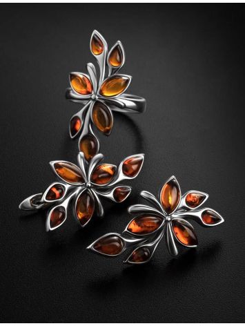 Glossy Silver Floral Ring With Amber Stones The Verbena, Ring Size: 6 / 16.5, image , picture 5