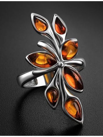 Glossy Silver Floral Ring With Amber Stones The Verbena, Ring Size: 6 / 16.5, image , picture 2