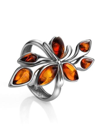 Glossy Silver Floral Ring With Amber Stones The Verbena, Ring Size: 6 / 16.5, image , picture 3