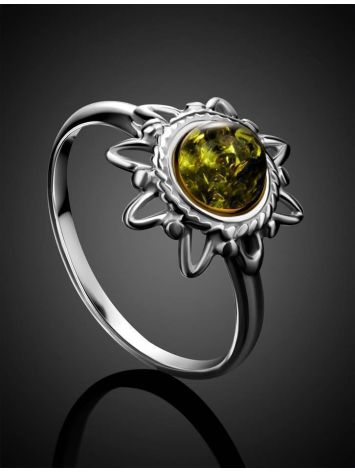 Sterling Silver Ring With Green Amber The Helios, Ring Size: 3.5 / 14.5, image , picture 2