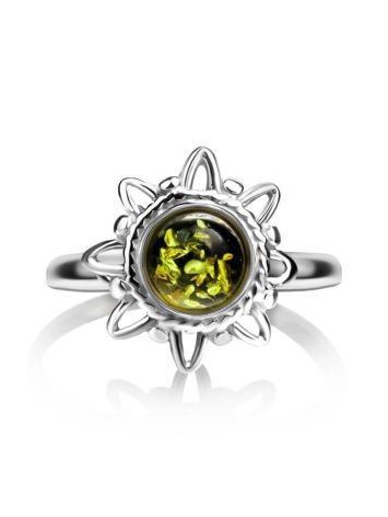 Sterling Silver Ring With Green Amber The Helios, Ring Size: 3.5 / 14.5, image , picture 3
