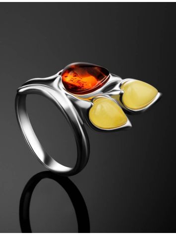 Multicolor Amber Floral Ring In Sterling Silver The Verbena, Ring Size: 10 / 20, image , picture 2