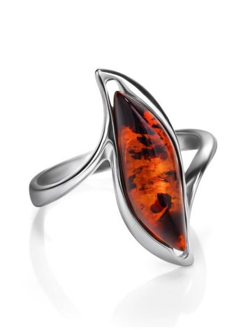 Refined Silver Ring With Cognac Amber, Ring Size: 5.5 / 16, image , picture 4