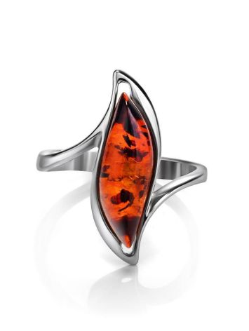 Refined Silver Ring With Cognac Amber, Ring Size: 5.5 / 16, image , picture 5