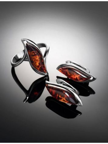 Refined Silver Ring With Cognac Amber, Ring Size: 5.5 / 16, image , picture 6