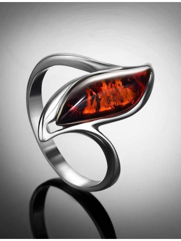 Refined Silver Ring With Cognac Amber, Ring Size: 5.5 / 16, image , picture 2