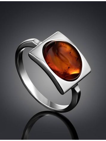 Geometric Silver Ring With Oval Amber Stone The Saturn, Ring Size: 8.5 / 18.5, image , picture 2