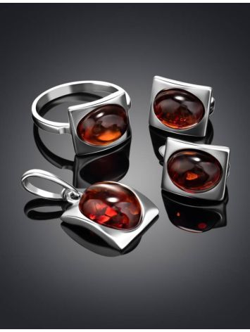 Geometric Silver Ring With Oval Amber Stone The Saturn, Ring Size: 8.5 / 18.5, image , picture 6