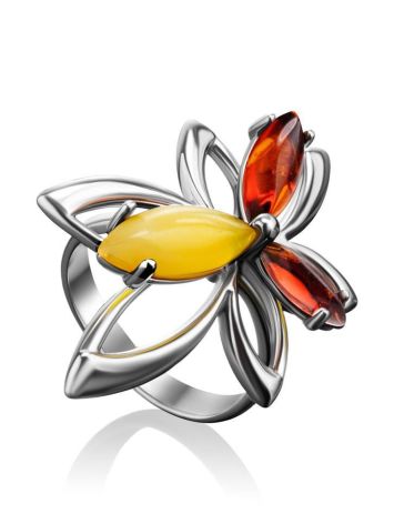 Bright Silver Floral Ring With Multicolor Amber Stones The Verbena, Ring Size: 13 / 22, image , picture 4